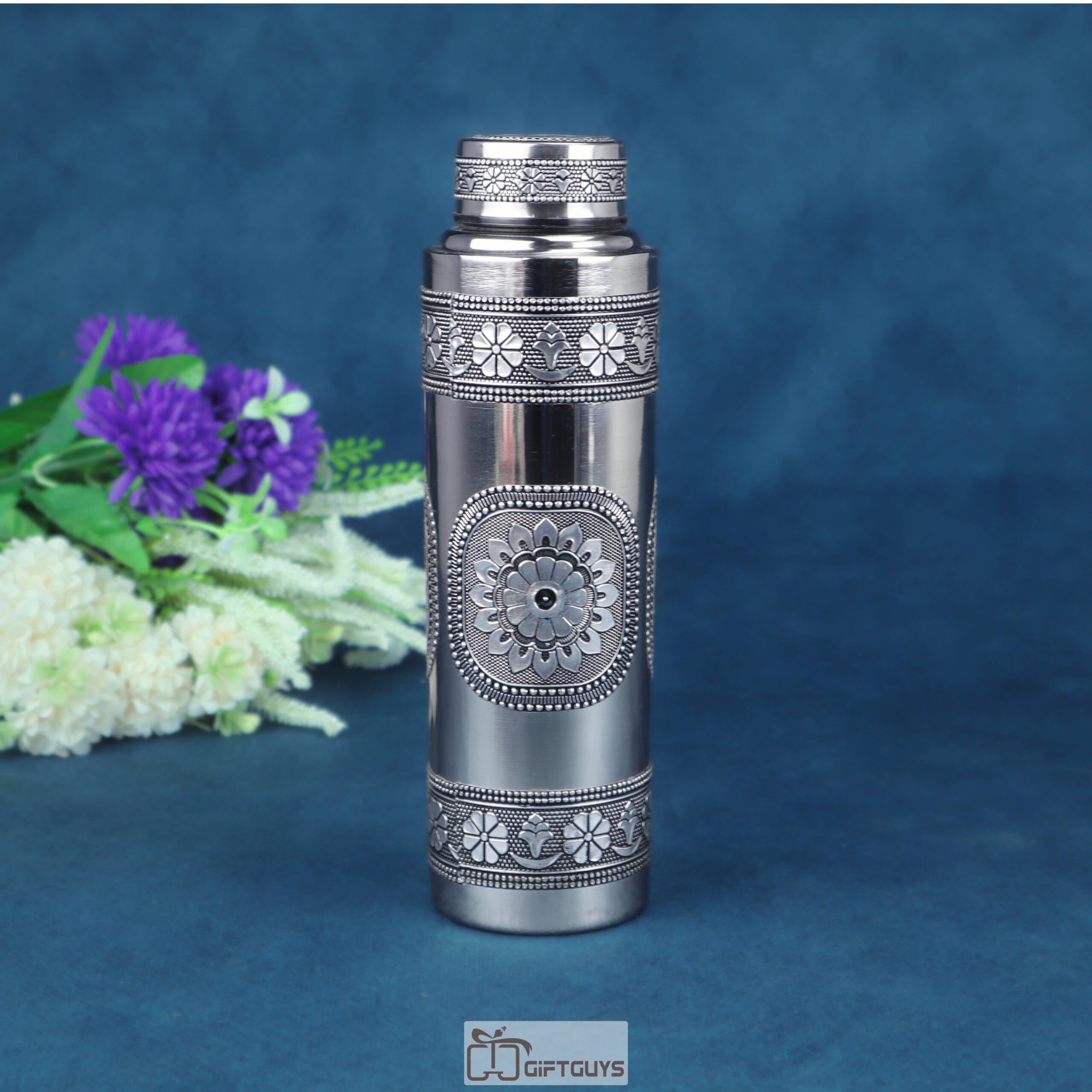 750 ML Oxidised Stainless Steel Antique Floral Water Bottle | Leak-Proof & Eco-Friendly