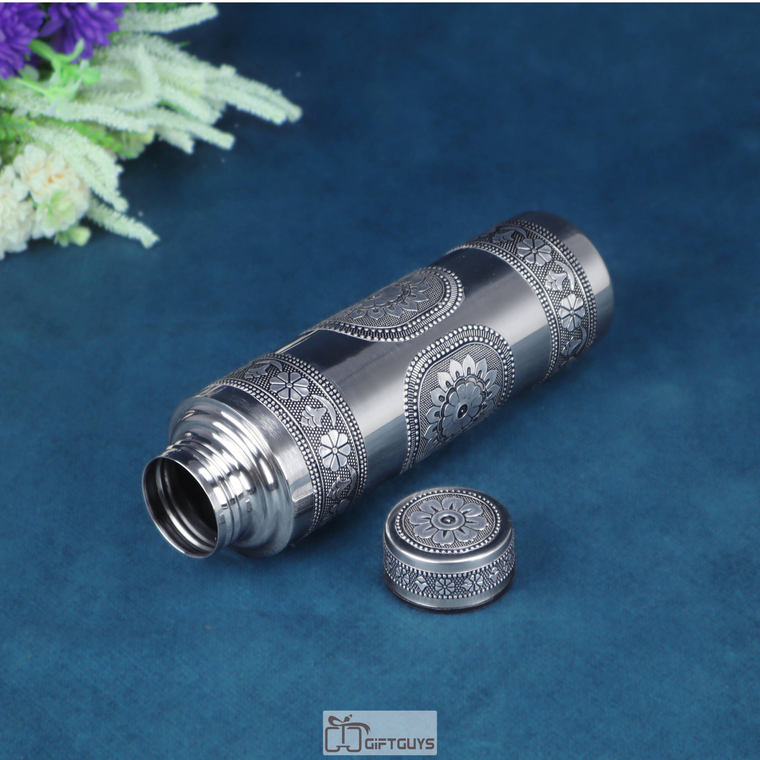 750 ML Oxidised Stainless Steel Antique Floral Water Bottle | Leak-Proof & Eco-Friendly - Image 2
