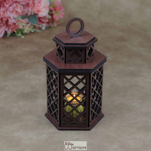 Decorative Wooden Candle Lantern Tea Light Holder | Rustic Jaali Pattern Hanging Lamp | Home Decor Gift