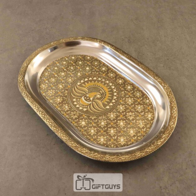 Oxidised Meenakari SS Tray 12 X 8.5 inch