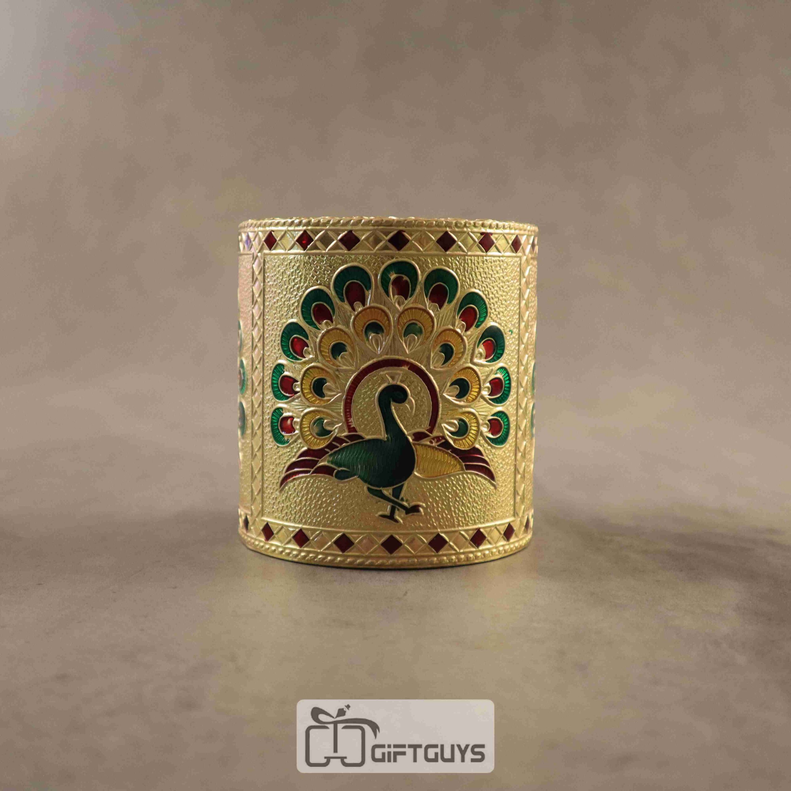 Pen Stand Gold Meenakari Peacock Design - Image 3