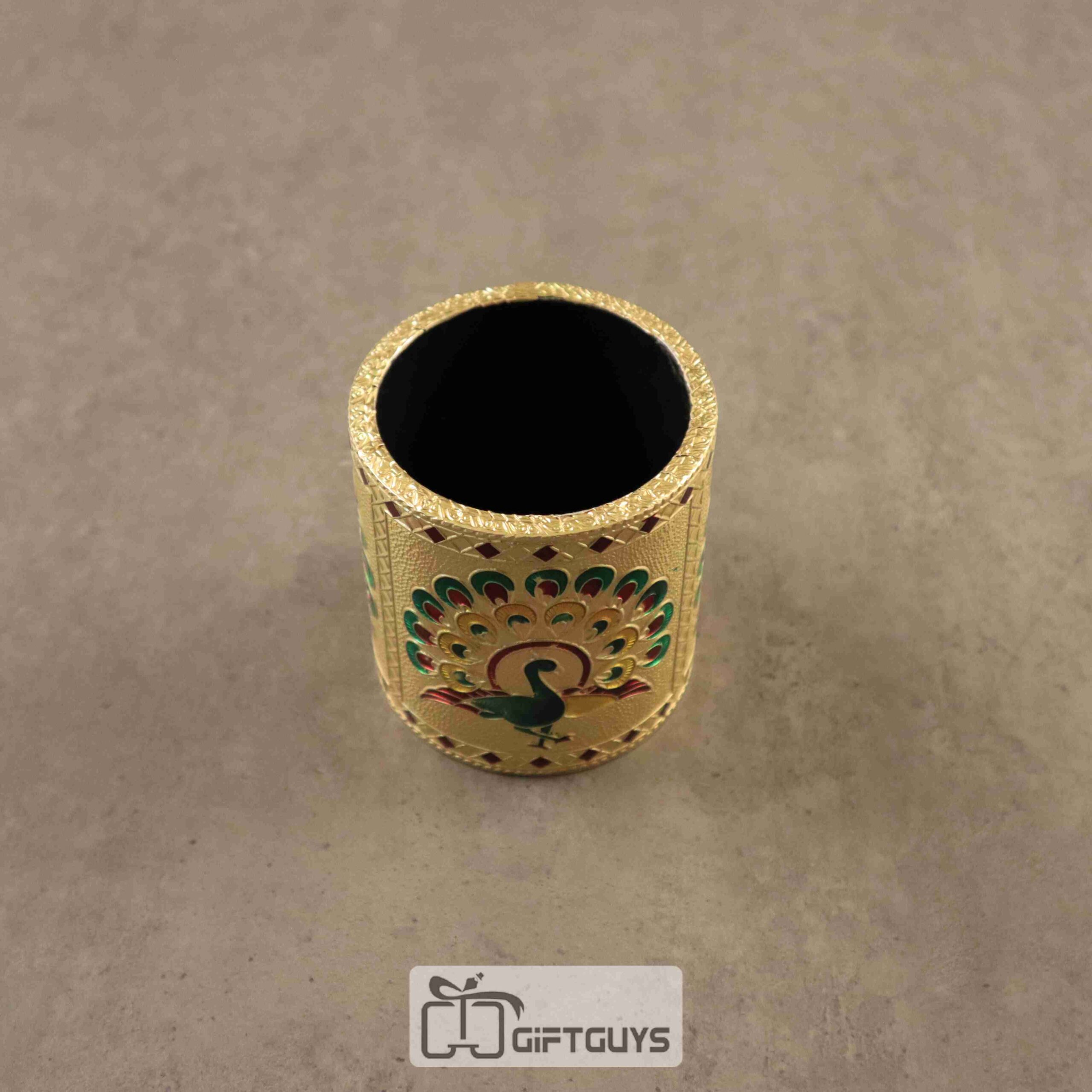 Pen Stand Gold Meenakari Peacock Design - Image 2