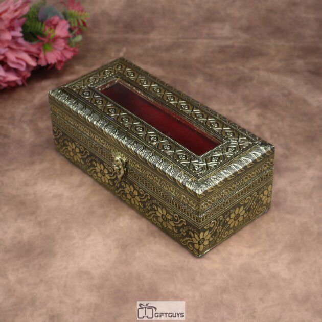 Handcrafted Wooden Oxidised Bangle Storage Box with Velvet Lining – 11 x 5 Inch