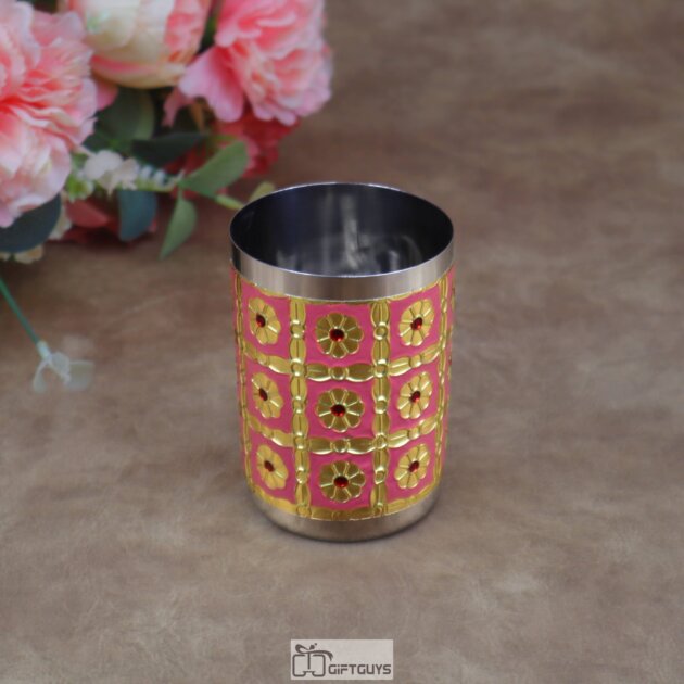 Meenakari Floral Stainless Steel Glass – 250 ml Handcrafted Enamel Tumbler for Festive Use & Gifting