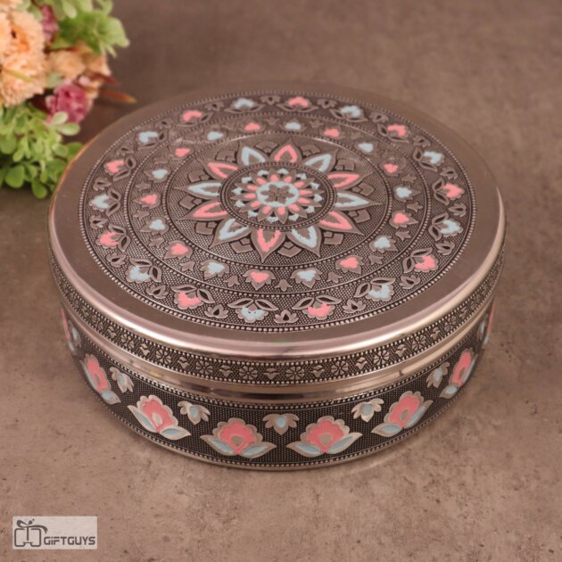 Premium Meenakari Steel Box 8″ x 2.75″ | Handcrafted Floral Enamel Storage Container