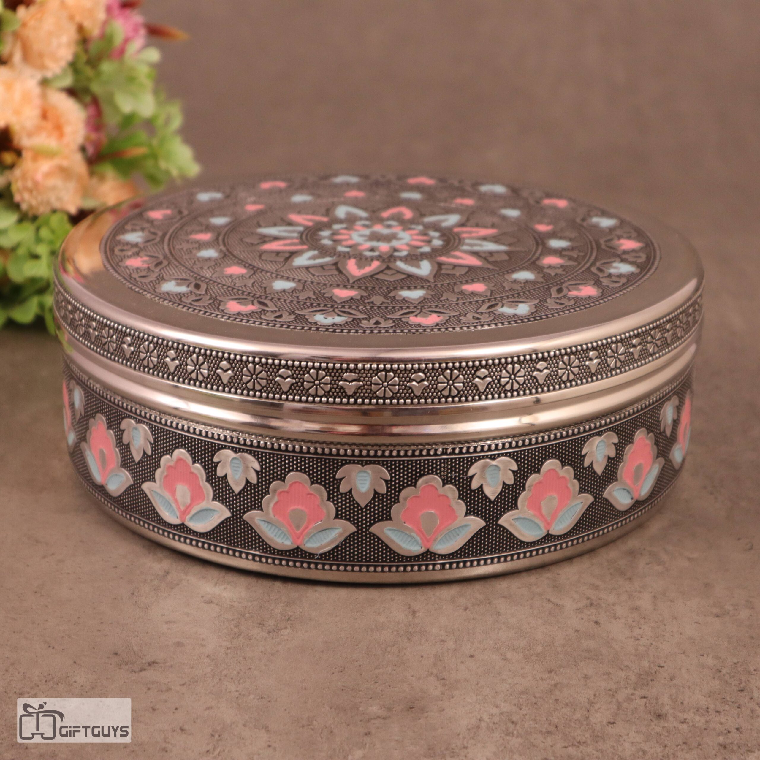 Premium Meenakari Steel Box 8″ x 2.75″ | Handcrafted Floral Enamel Storage Container - Image 5