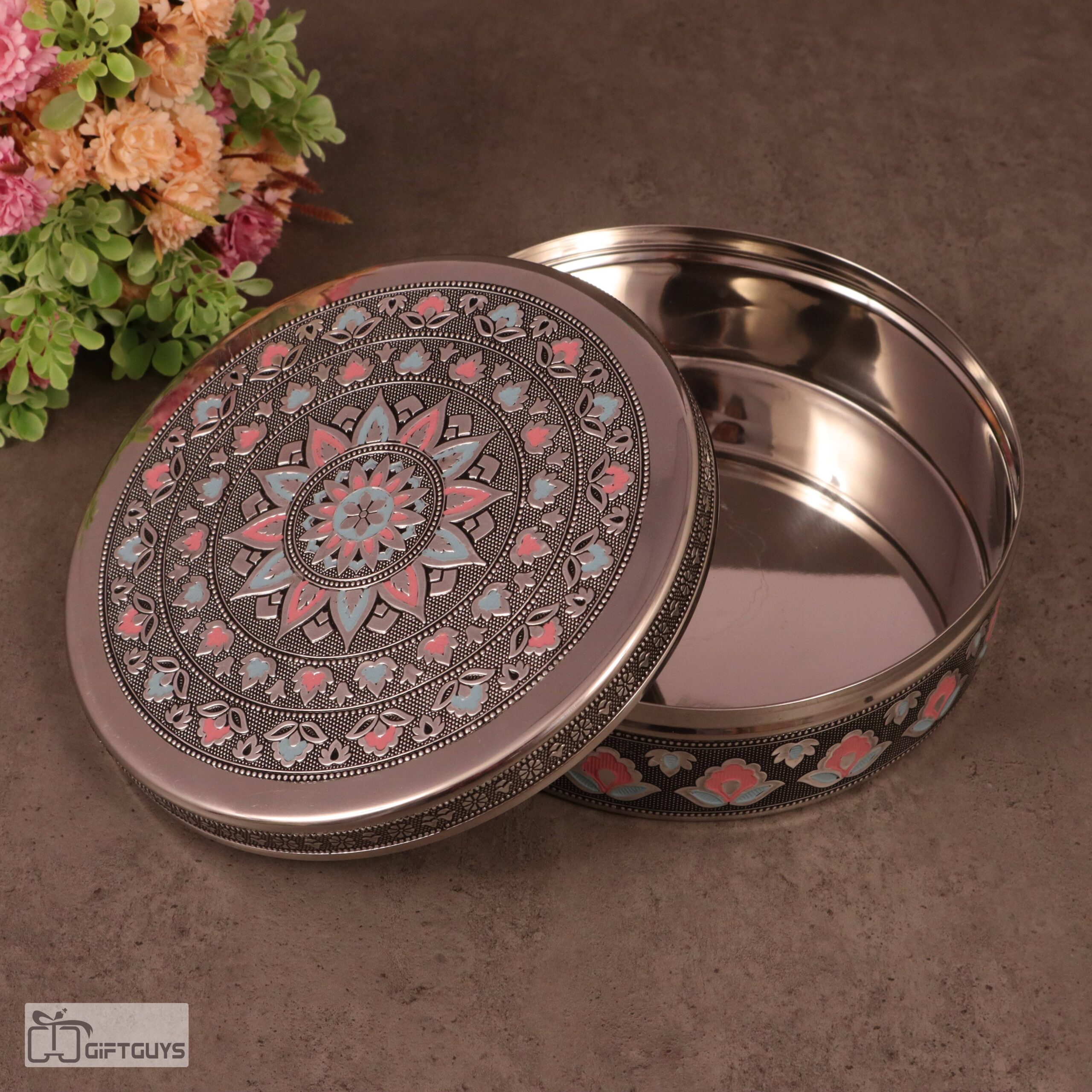 Premium Meenakari Steel Box 8″ x 2.75″ | Handcrafted Floral Enamel Storage Container - Image 3