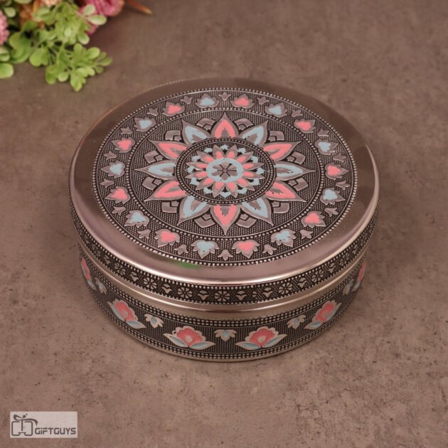 Premium Meenakari Steel Box 6.5″ x 2.5″ | Handcrafted Floral Enamel Storage Container