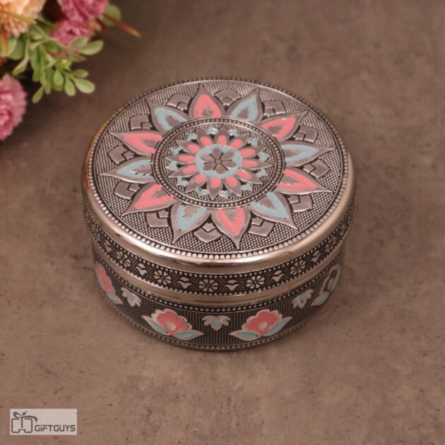 Premium Meenakari Steel Box 2.25" x 4.5" | Handcrafted Floral Enamel Storage Container