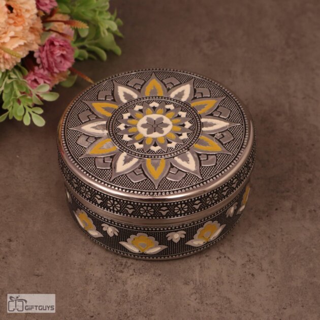 Premium Meenakari Steel Box 2.25" x 4.5" | Handcrafted Floral Enamel Storage Container