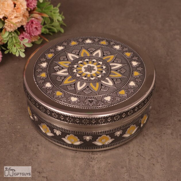 Premium Meenakari Steel Box 6.5″ x 2.5″ | Handcrafted Floral Enamel Storage Container