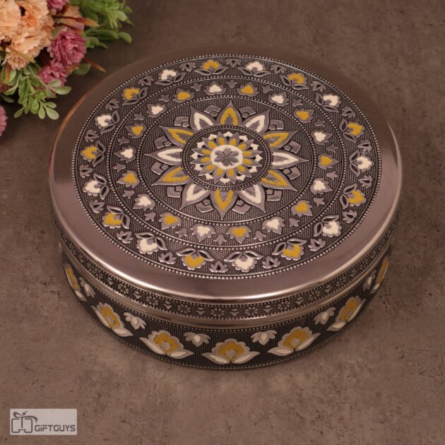 Premium Meenakari Steel Box 8″ x 2.75″ | Handcrafted Floral Enamel Storage Container