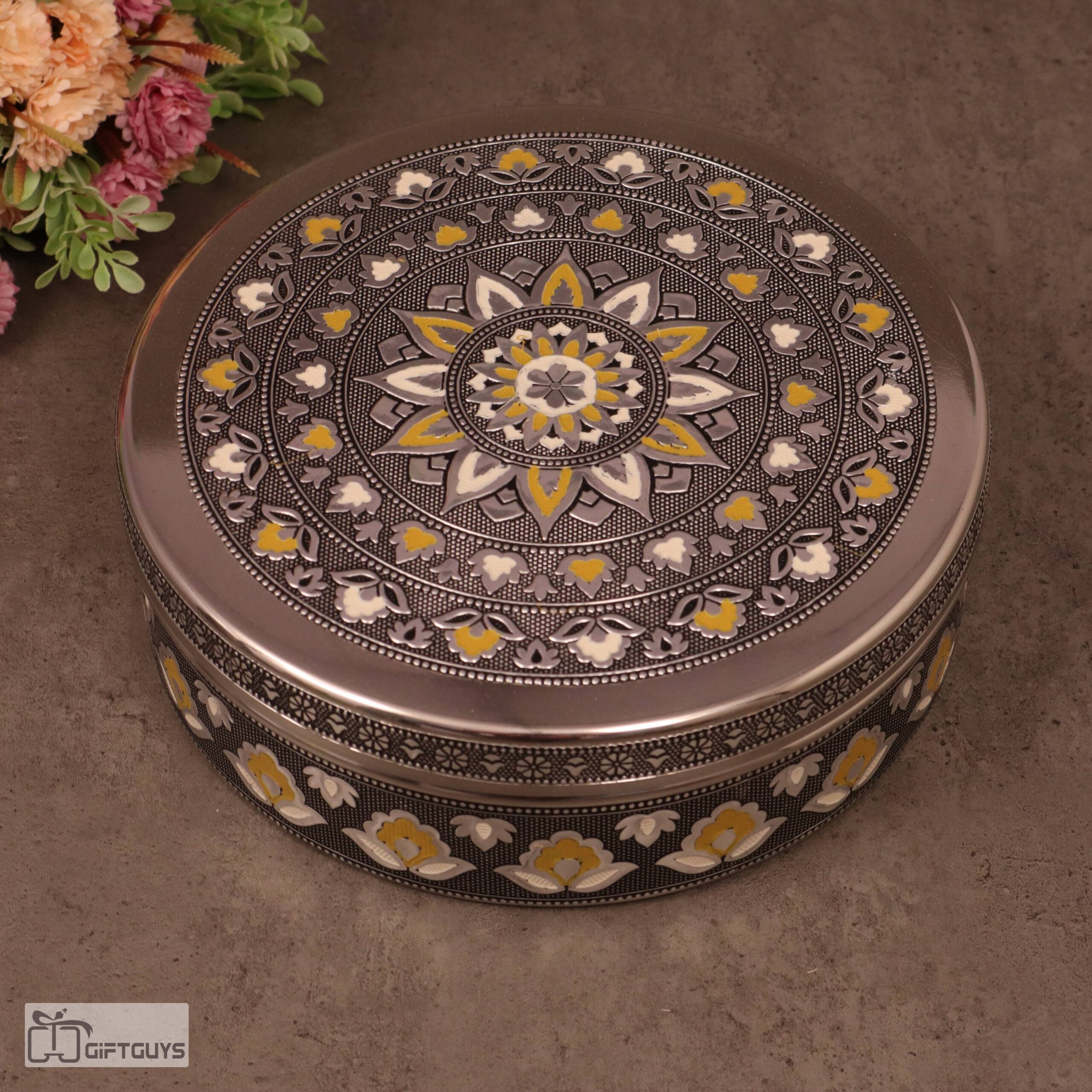 Premium Meenakari Steel Box 8″ x 2.75″ | Handcrafted Floral Enamel Storage Container