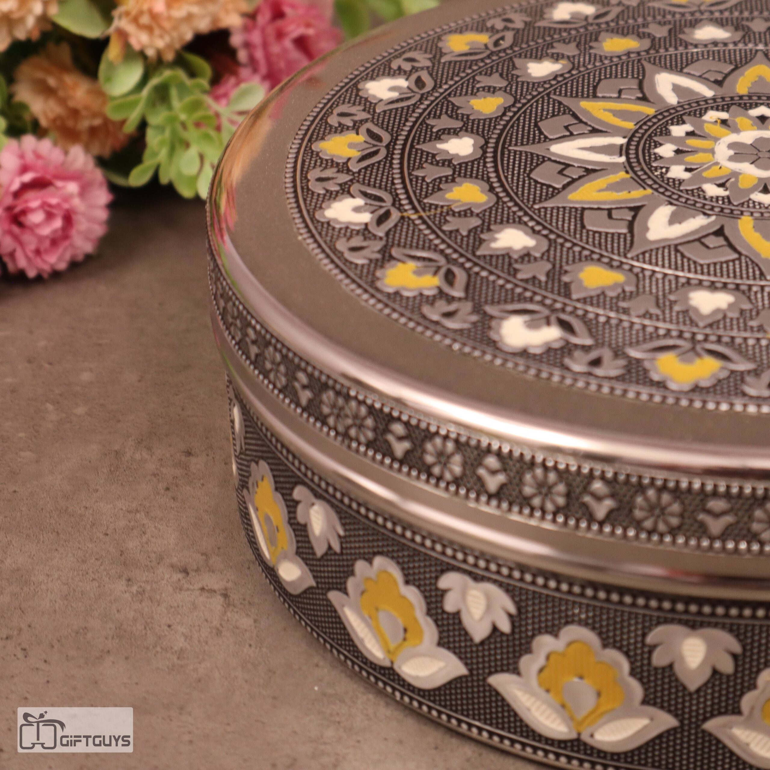 Premium Meenakari Steel Box 8″ x 2.75″ | Handcrafted Floral Enamel Storage Container - Image 4