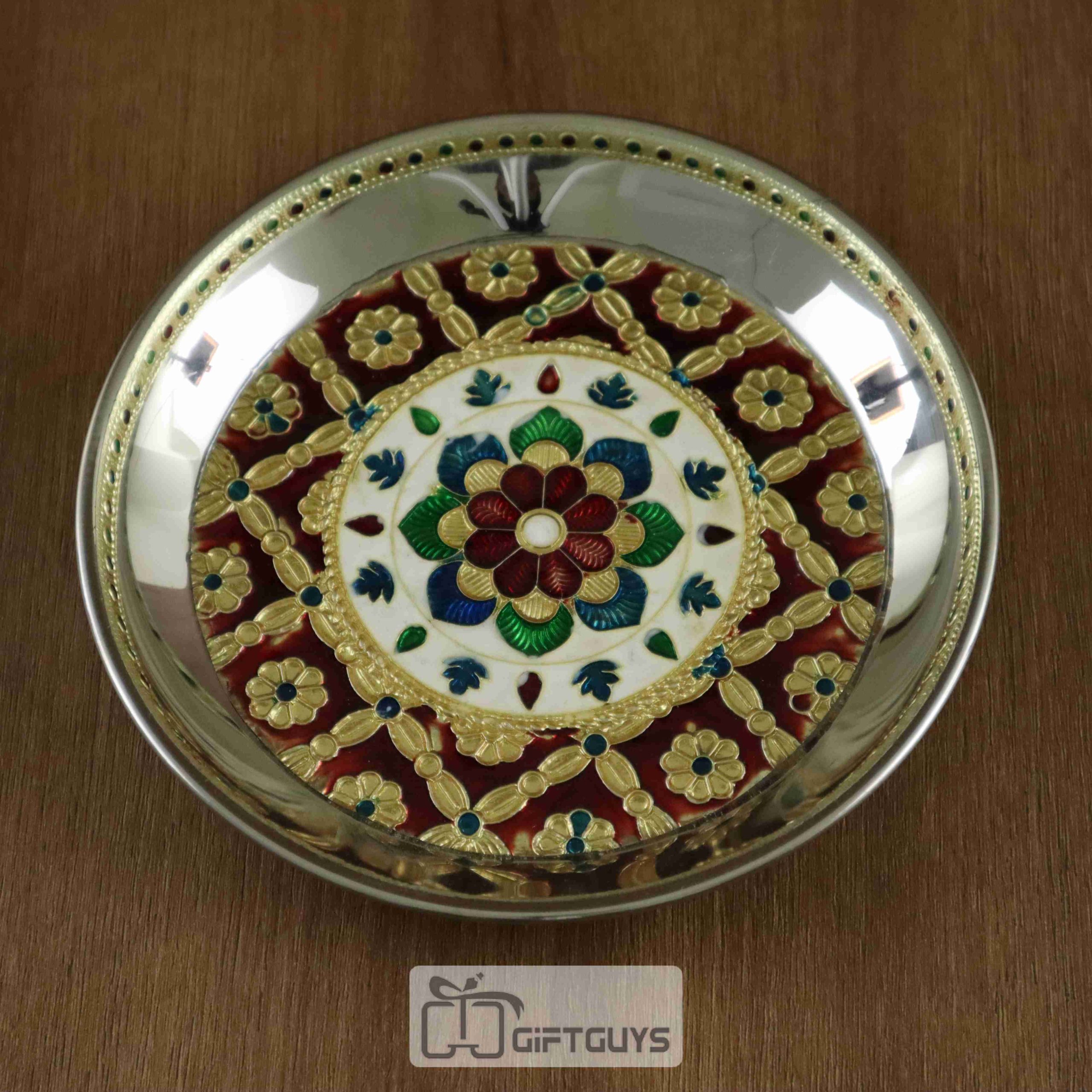 Meenakari Steel Pooja Thali – 6.25 Inch Round Plate with Floral Enamel Design - Image 2