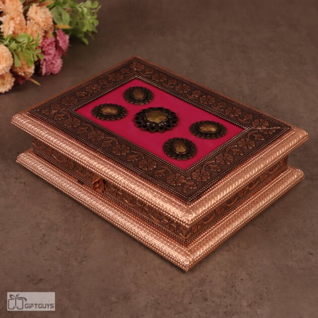 Antique Oxidised Wooden Dry Fruit Gift Box – 4 Compartments, 9x7 Inch