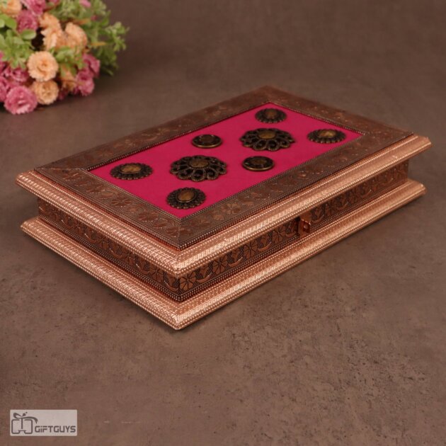 Premium 12x8 Inch Wooden Oxidised Dry Fruit Box with 4 Compartments