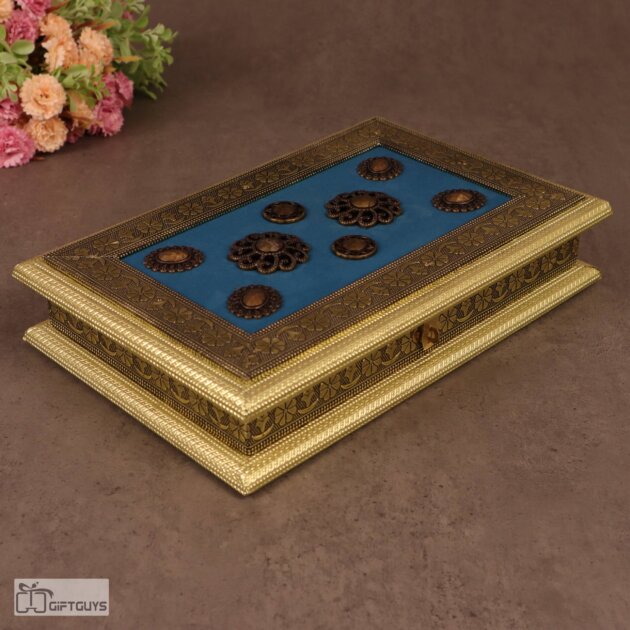 Premium 12x8 Inch Wooden Oxidised Dry Fruit Box with 4 Compartments