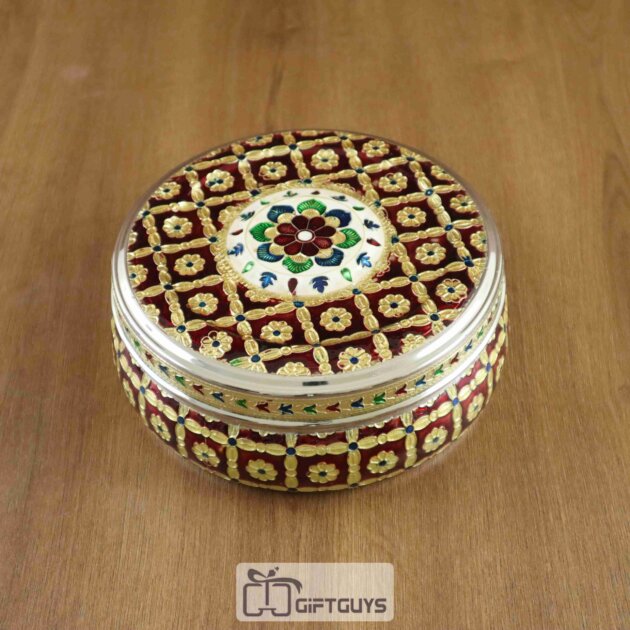 Royal Red Meenakari Steel Box – 6.5 Inch Handcrafted Heritage Storage
