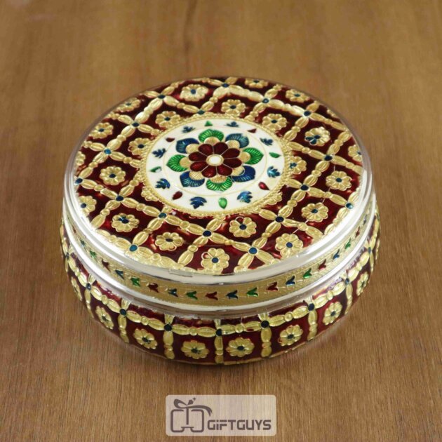Royal Red Meenakari Steel Box – 6 Inch Handcrafted Heritage Storage