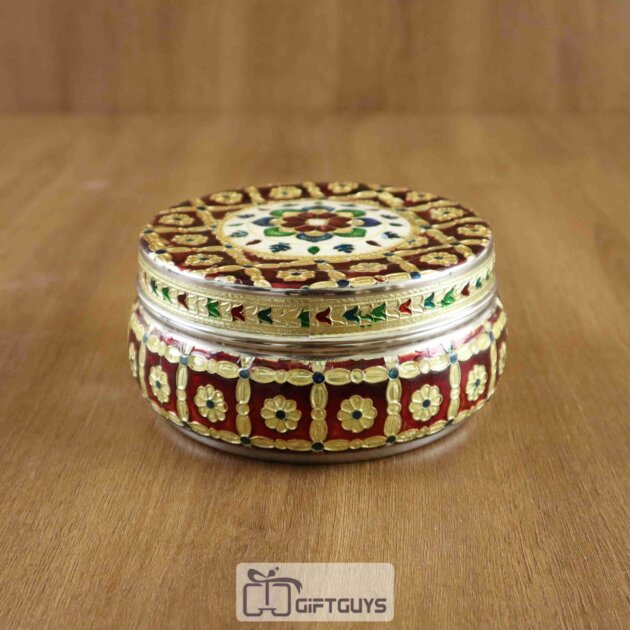 Royal Red Meenakari Steel Box – 5 Inch Handcrafted Heritage Storage