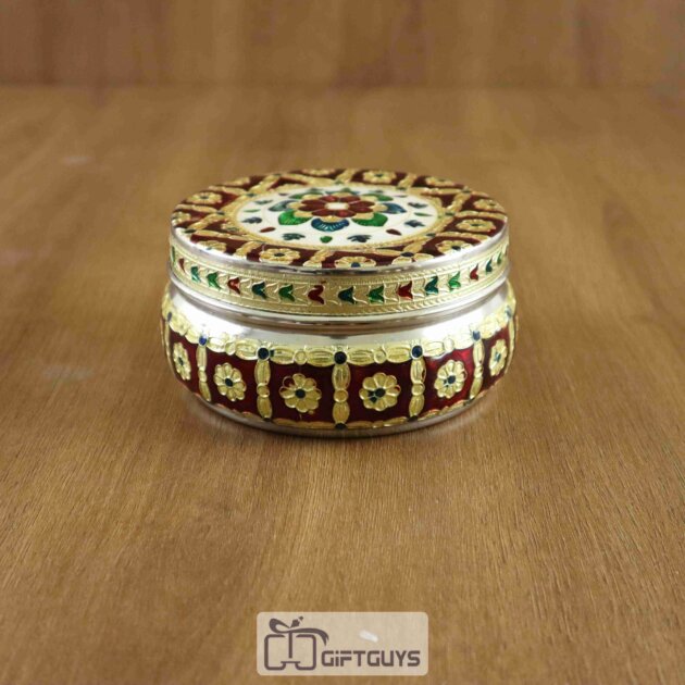 Royal Red Meenakari Steel Box – 4.5 Inch Handcrafted Heritage Storage