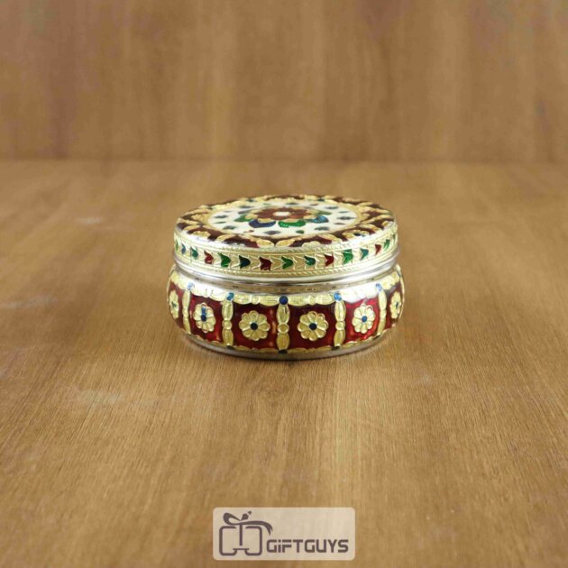 Royal Red Meenakari Steel Box – 4 Inch Handcrafted Heritage Storage