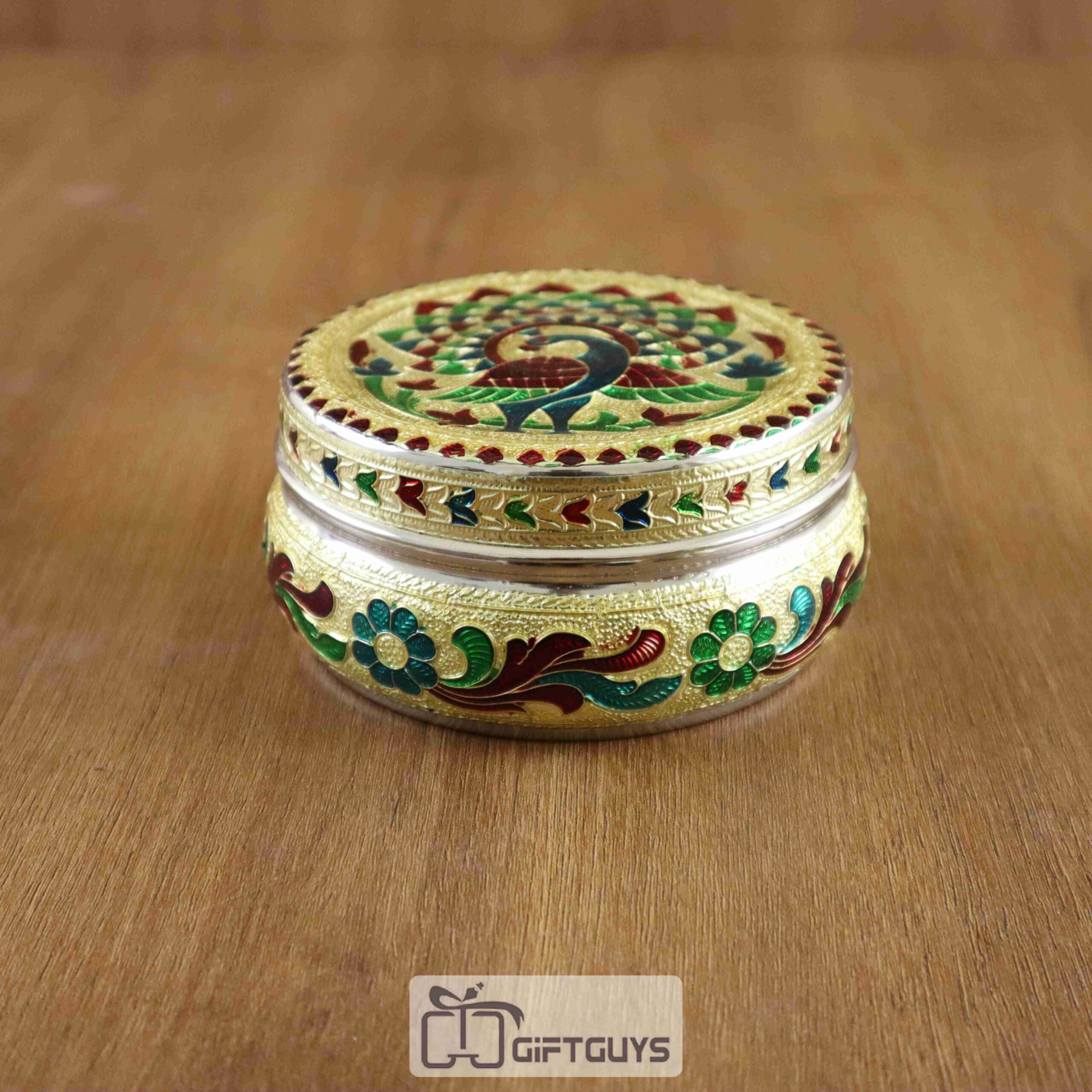 Meenakari Steel Box Peacock Design 4.5 inch - Image 2