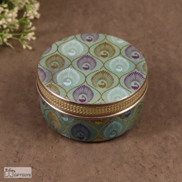 Pichwai Design Decorative Steel Box – 4x2 Inch | Gift & Storage Tin