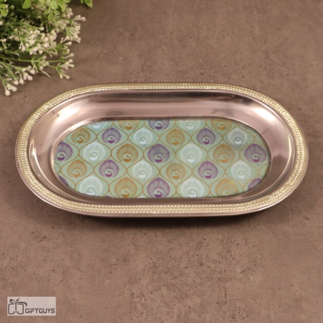 Pichwai Design Steel Tray – 10.5 x 6.5 Inch | Decorative Serving & Gifting Platter