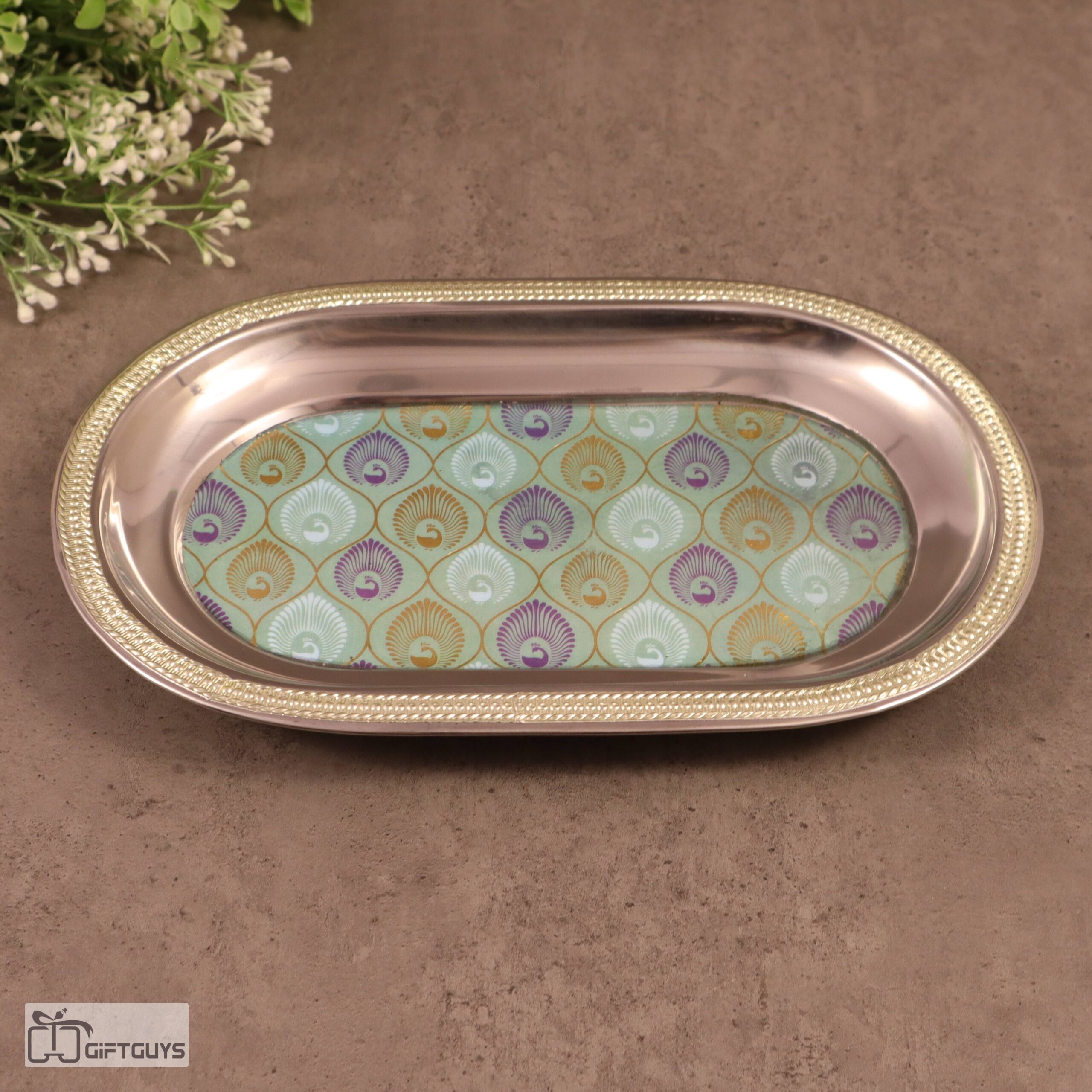 Pichwai Design Steel Tray – 10.5 x 6.5 Inch | Decorative Serving & Gifting Platter