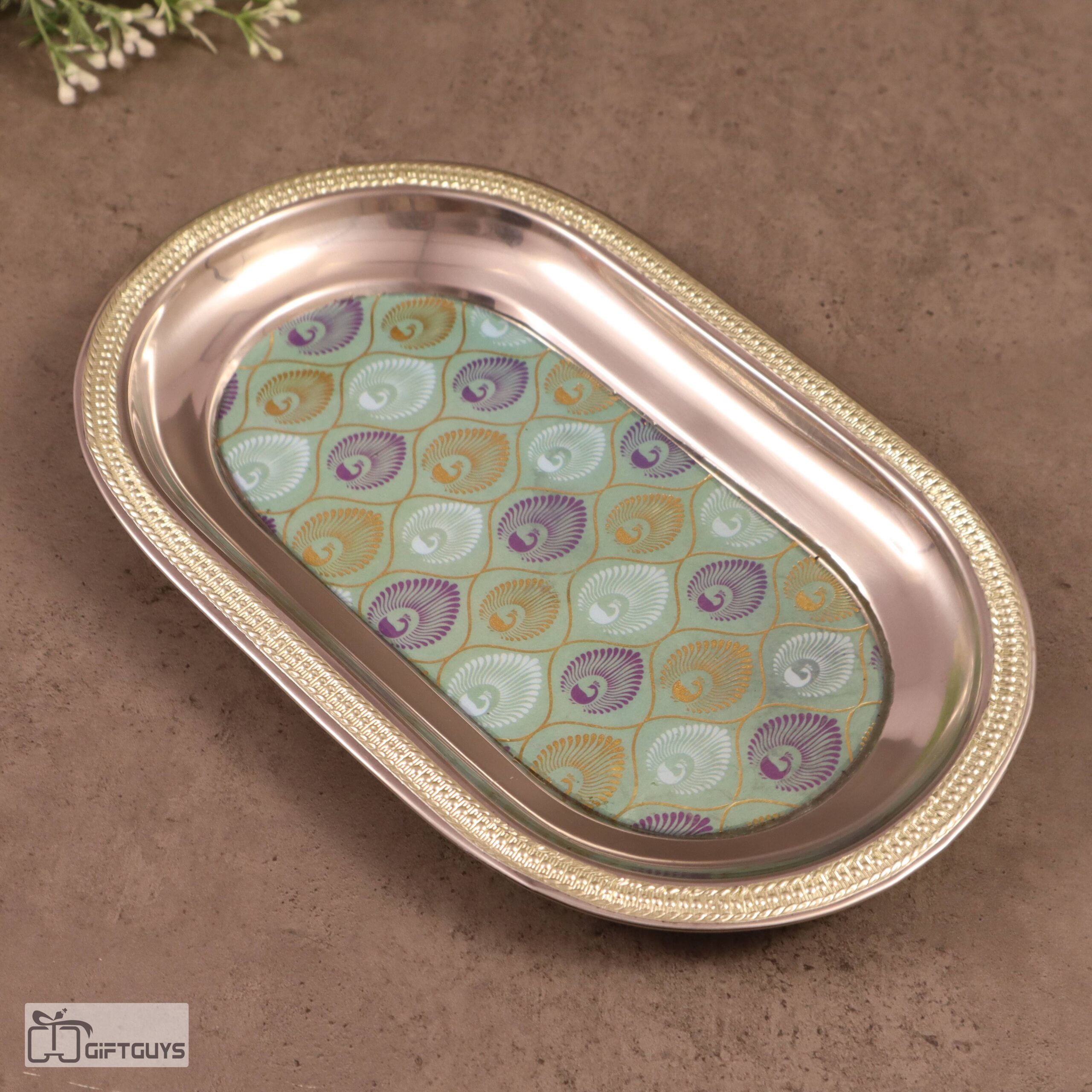 Pichwai Design Steel Tray – 10.5 x 6.5 Inch | Decorative Serving & Gifting Platter - Image 2