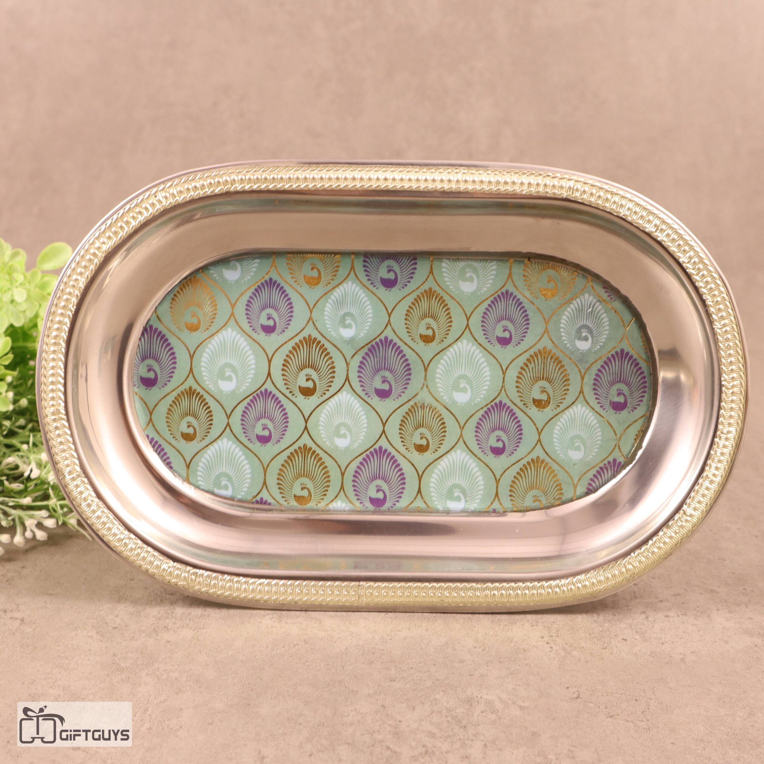 Pichwai Design Steel Tray – 10.5 x 6.5 Inch | Decorative Serving & Gifting Platter - Image 3