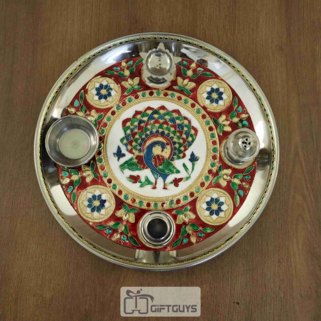Meenakari Worked SS Pooja Plate