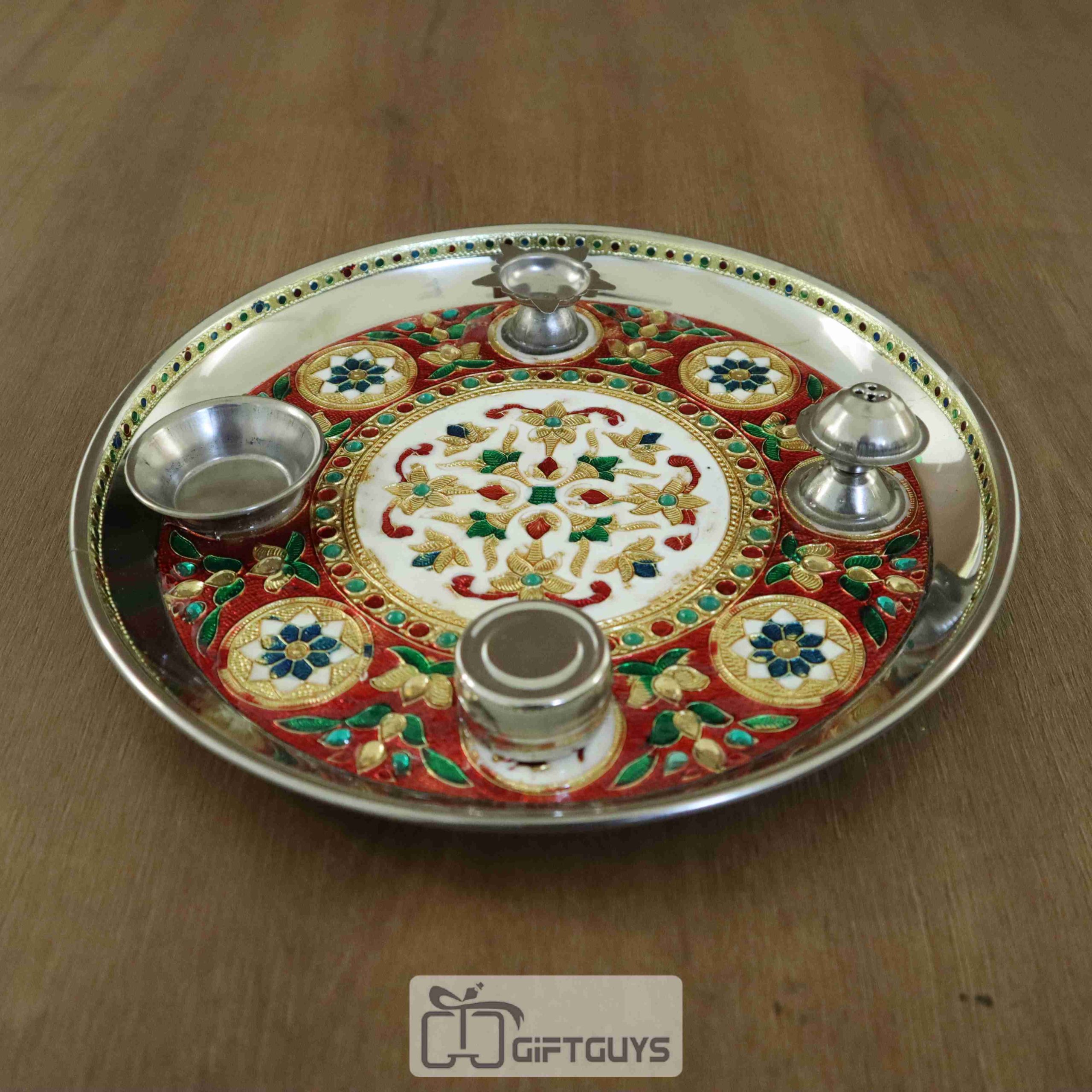 Meenakari Worked SS Pooja Plate - Image 2