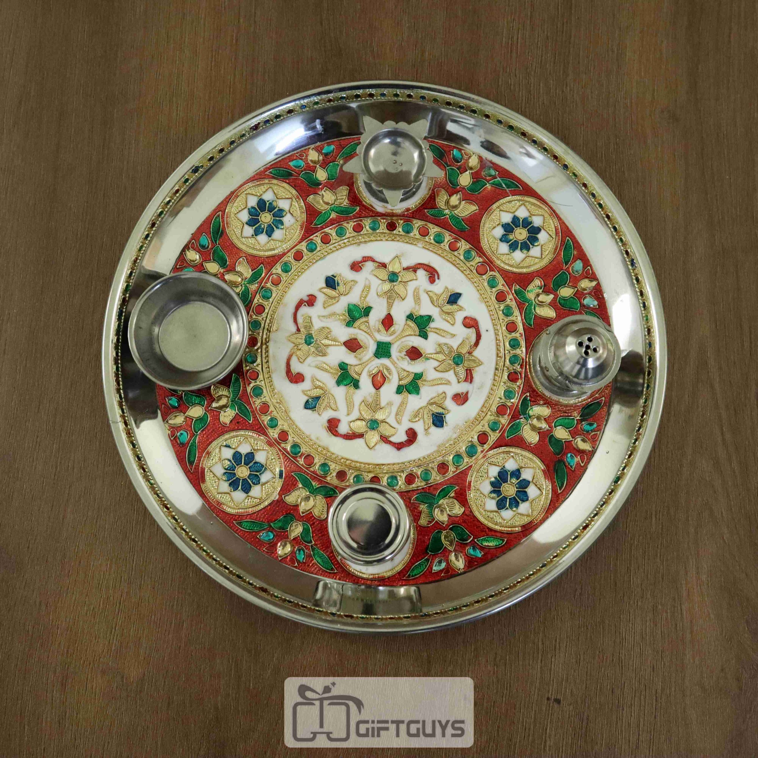 Meenakari Worked SS Pooja Plate