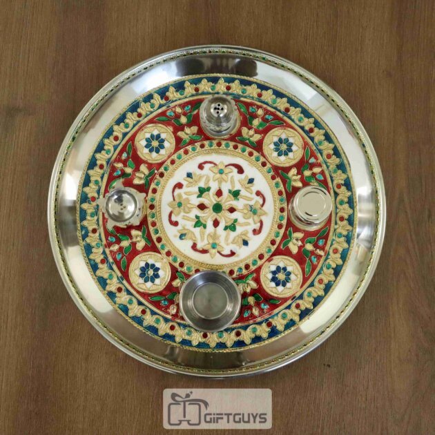 Meenakari Worked SS Pooja Plate