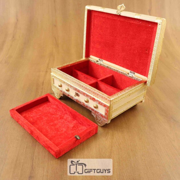 Vintage-Style Wooden Jewelry Sandook Box with Velvet Tray – 12x8 Inch