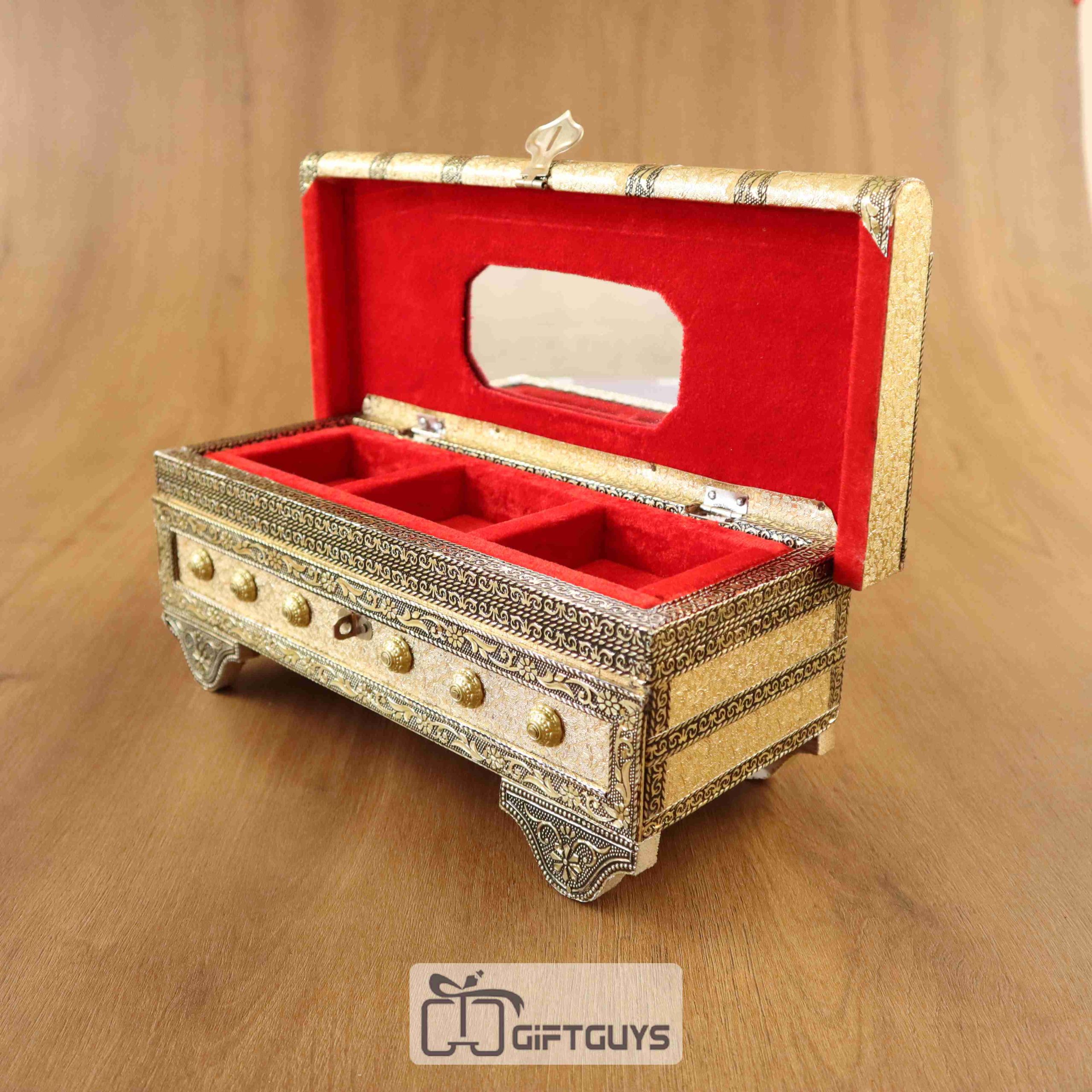 Vintage-Style Wooden Jewelry Sandook Box with Velvet Tray – 13 X 5 Inch - Image 4