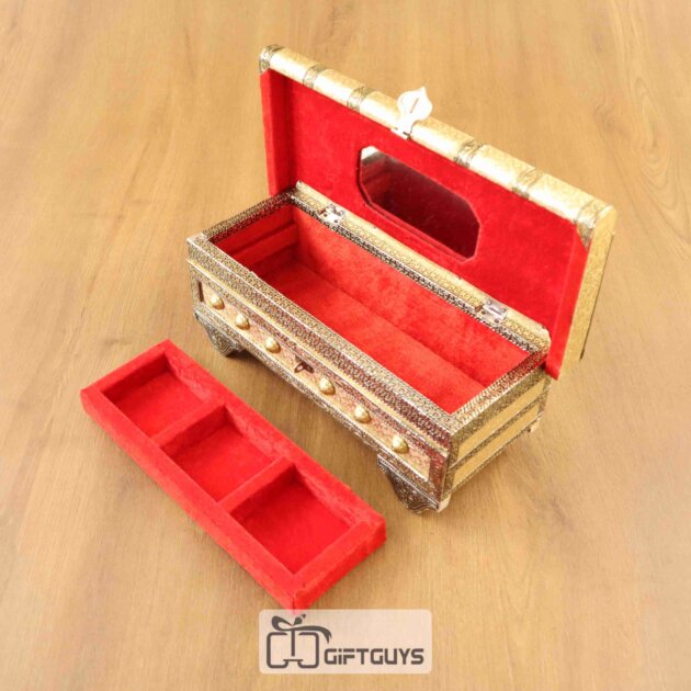 Vintage-Style Wooden Jewelry Sandook Box with Velvet Tray – 13 X 5 Inch