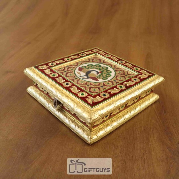Meenakari Wooden Dryfruit Box 8 X 8 inch