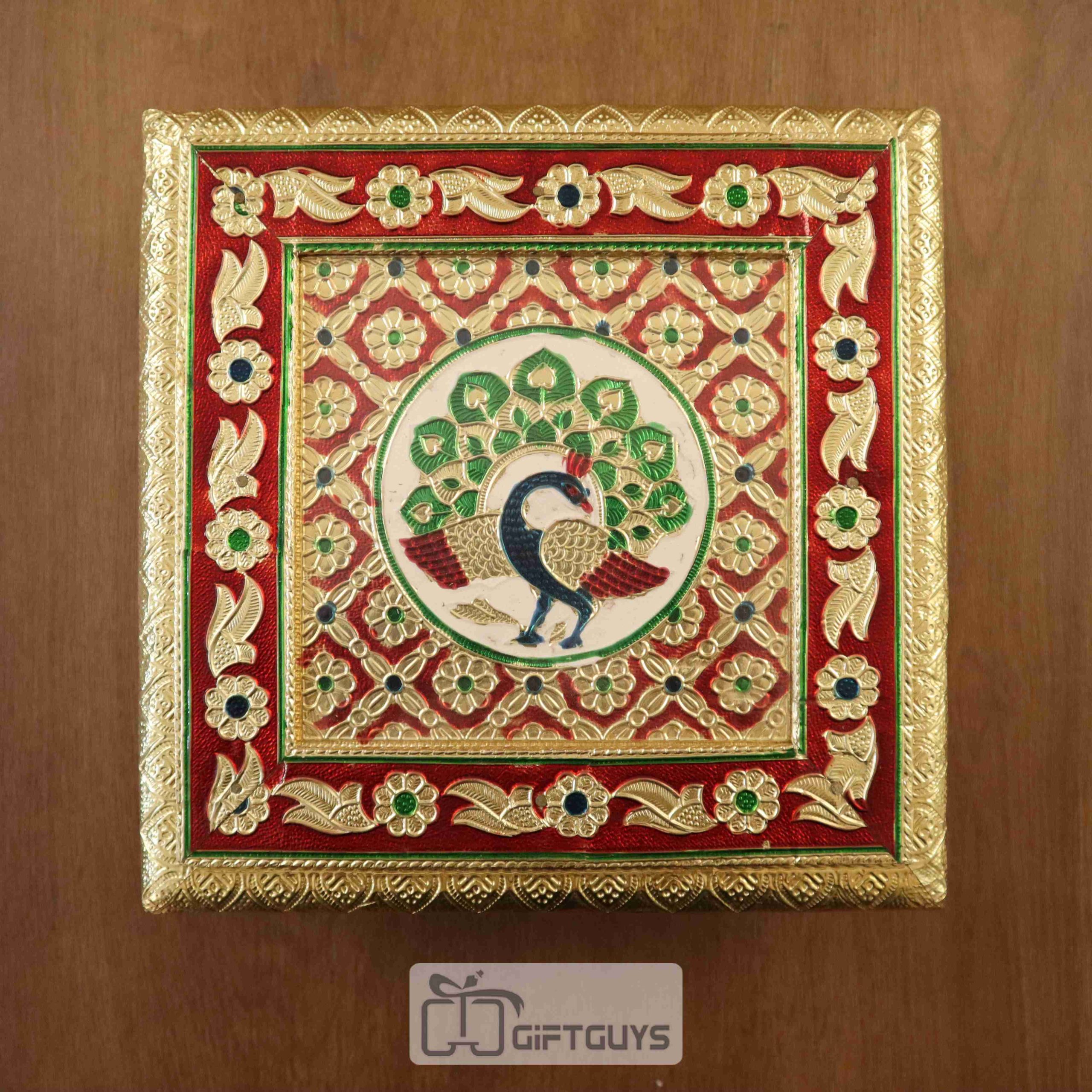 Meenakari Wooden Dryfruit Box 8 X 8 inch - Image 4