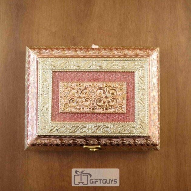 Embossed Rose Gold Dry Fruit Box with 4 Partitions – Decorative Gifting Box