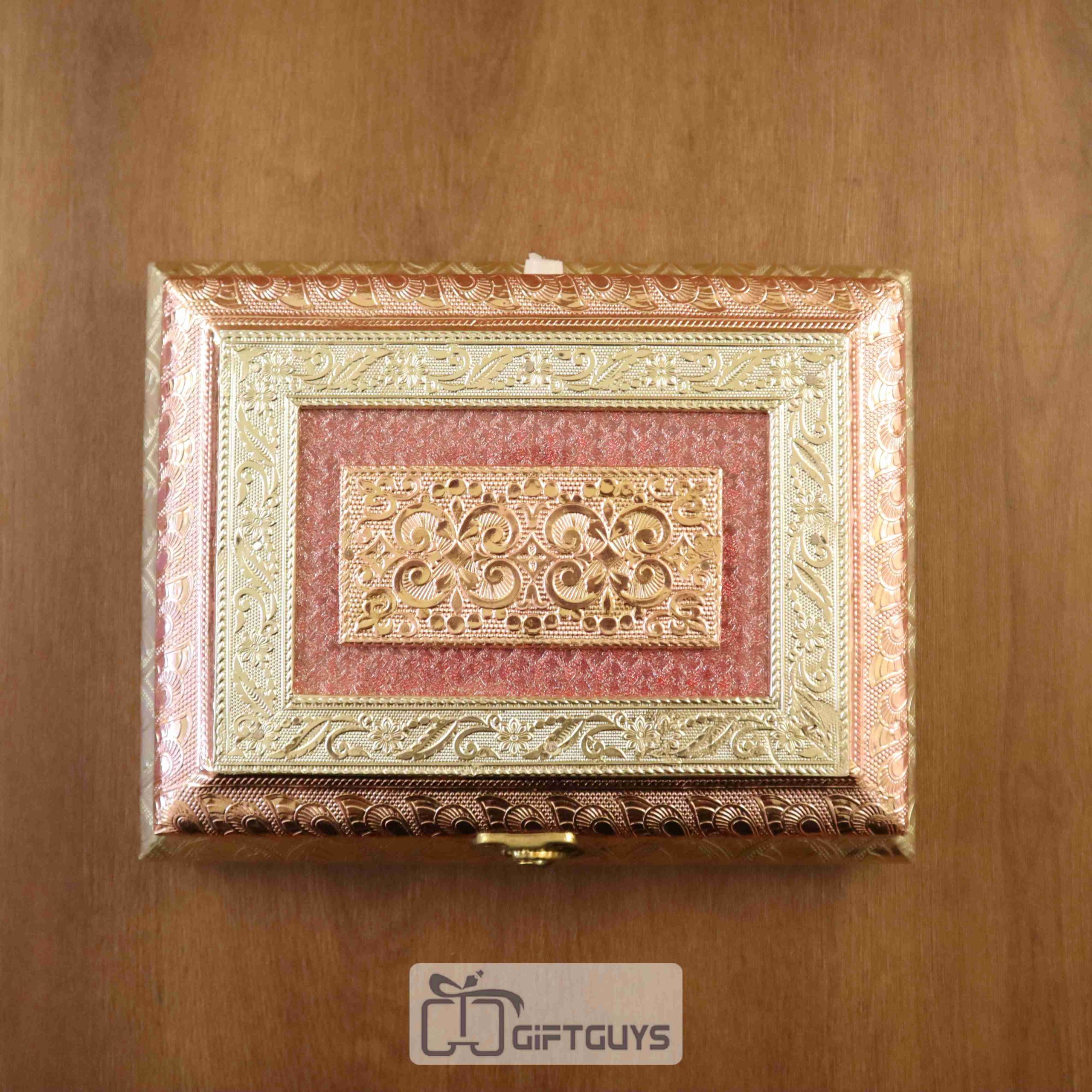 Embossed Rose Gold Dry Fruit Box with 4 Partitions – Decorative Gifting Box