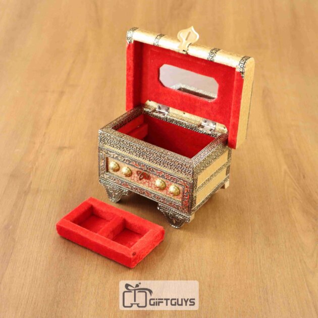 Antique Golden Wooden Jewelry Sandook Box – Velvet Lined Organizer