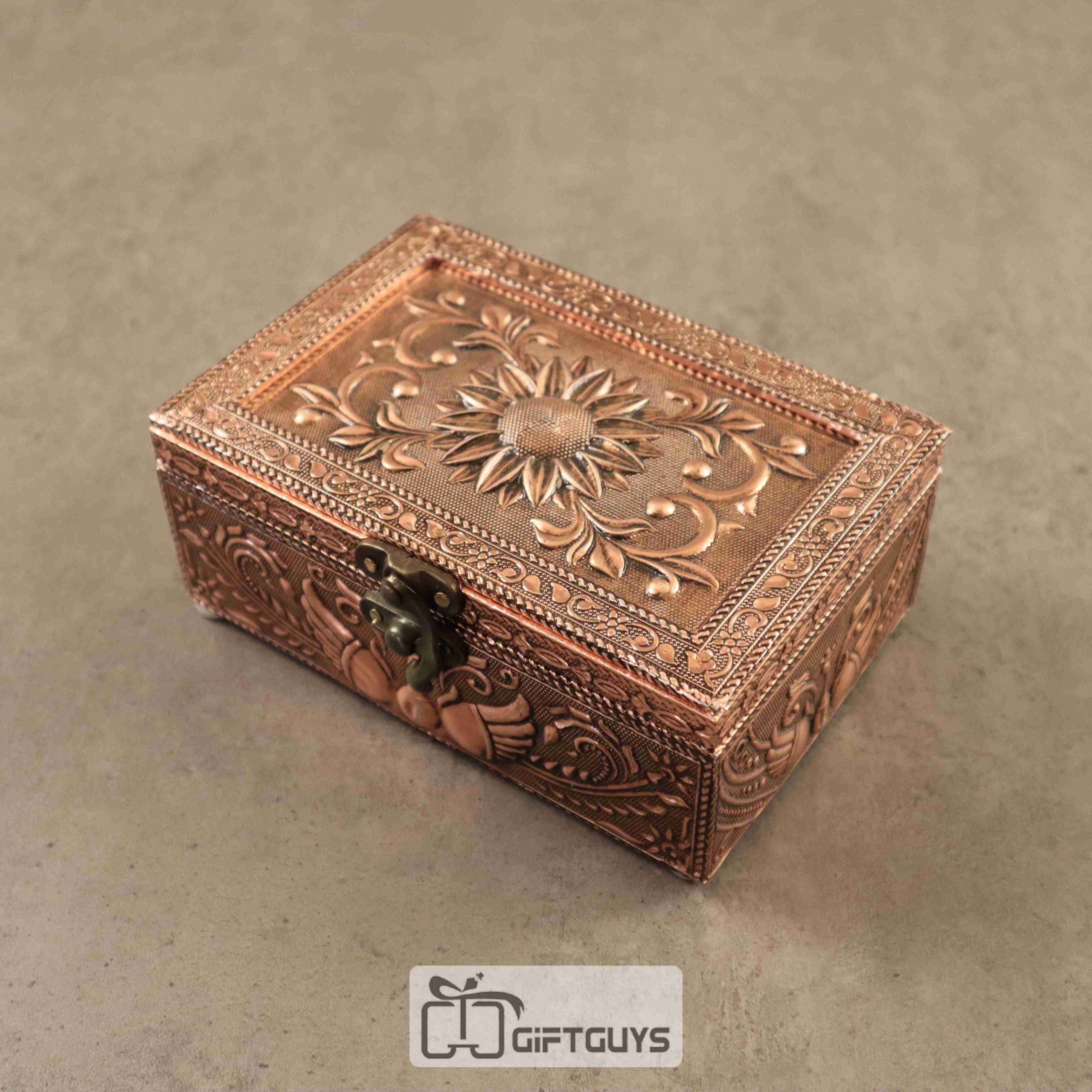 Antique Wooden Floral Design Jewelry Box – Velvet Lined Gift Box by GiftGuys