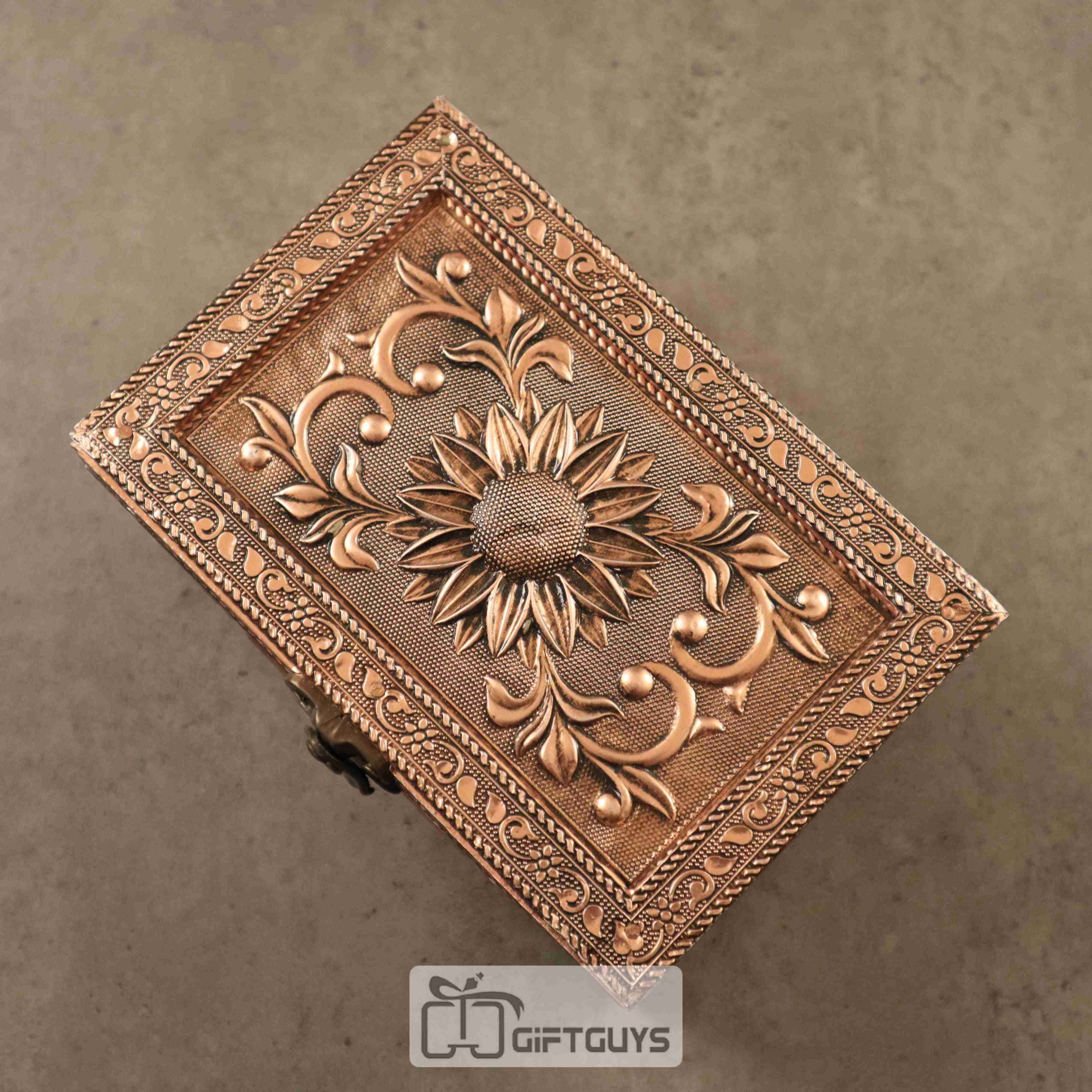 Antique Wooden Floral Design Jewelry Box – Velvet Lined Gift Box by GiftGuys - Image 2