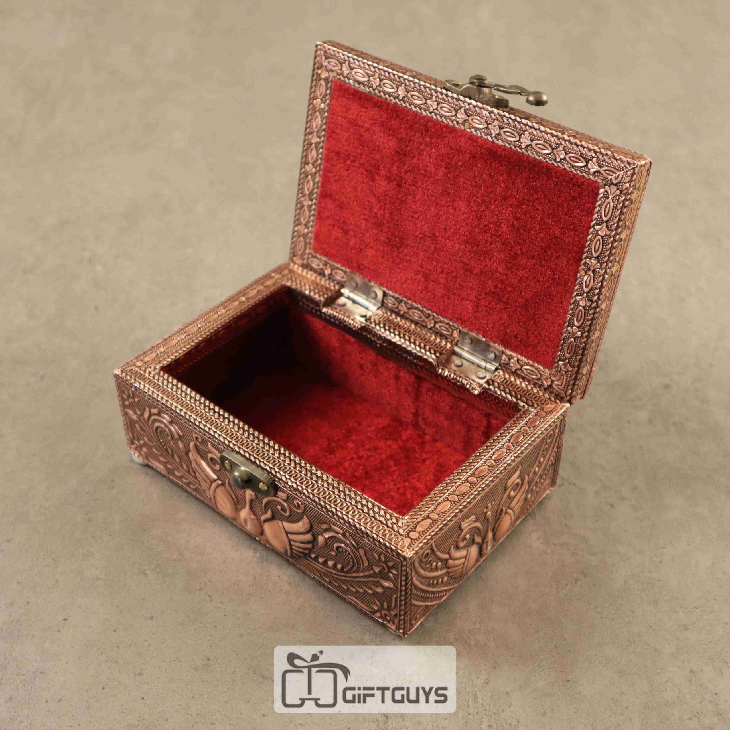 Antique Wooden Floral Design Jewelry Box – Velvet Lined Gift Box by GiftGuys - Image 3
