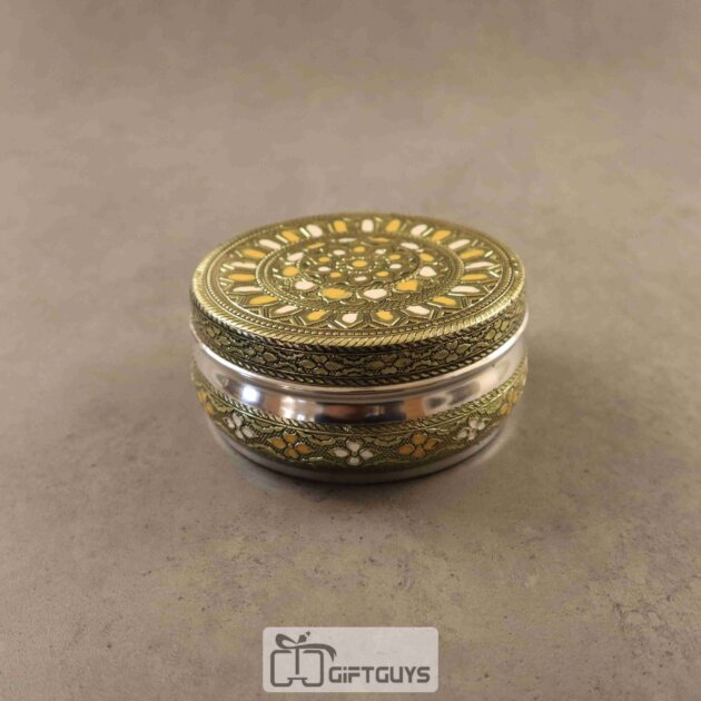 Handcrafted Meenakari Steel Box – 4.5 Inch Decorative Storage Container