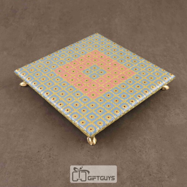 Meenakari Bajoth Light Blue And Pink 12 x 12 Inch